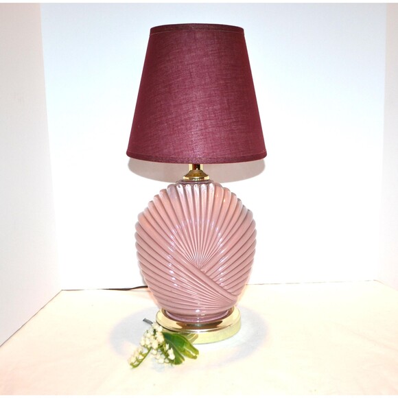Vintage Lamp Mauve Glass Art Deco Coastal Boho Cottage